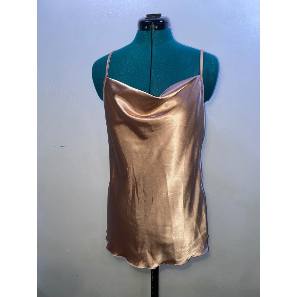 Champagne Satin Look Quiet Luxury Candlelight Cowl Neck Coquette Camisole Top M